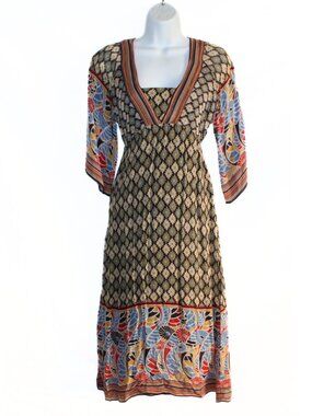 Y2K Angie women's boho multi-pattern floral colorful midi dress 3/4 sleeve
